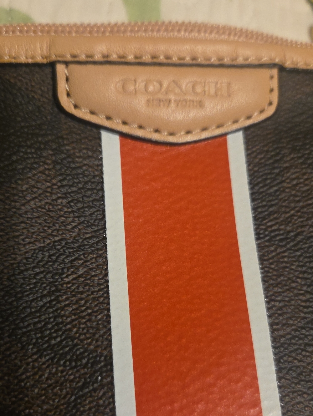 Coach Brown Signature Stripe Wristlet with Orange and White Accent Hang Tag - Picture 4 of 9